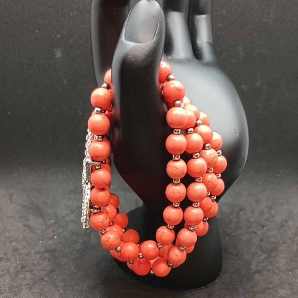 Vibrant Orange 4-layer Beaded Bracelet with Starfish Accent - Picture 2 of 3
